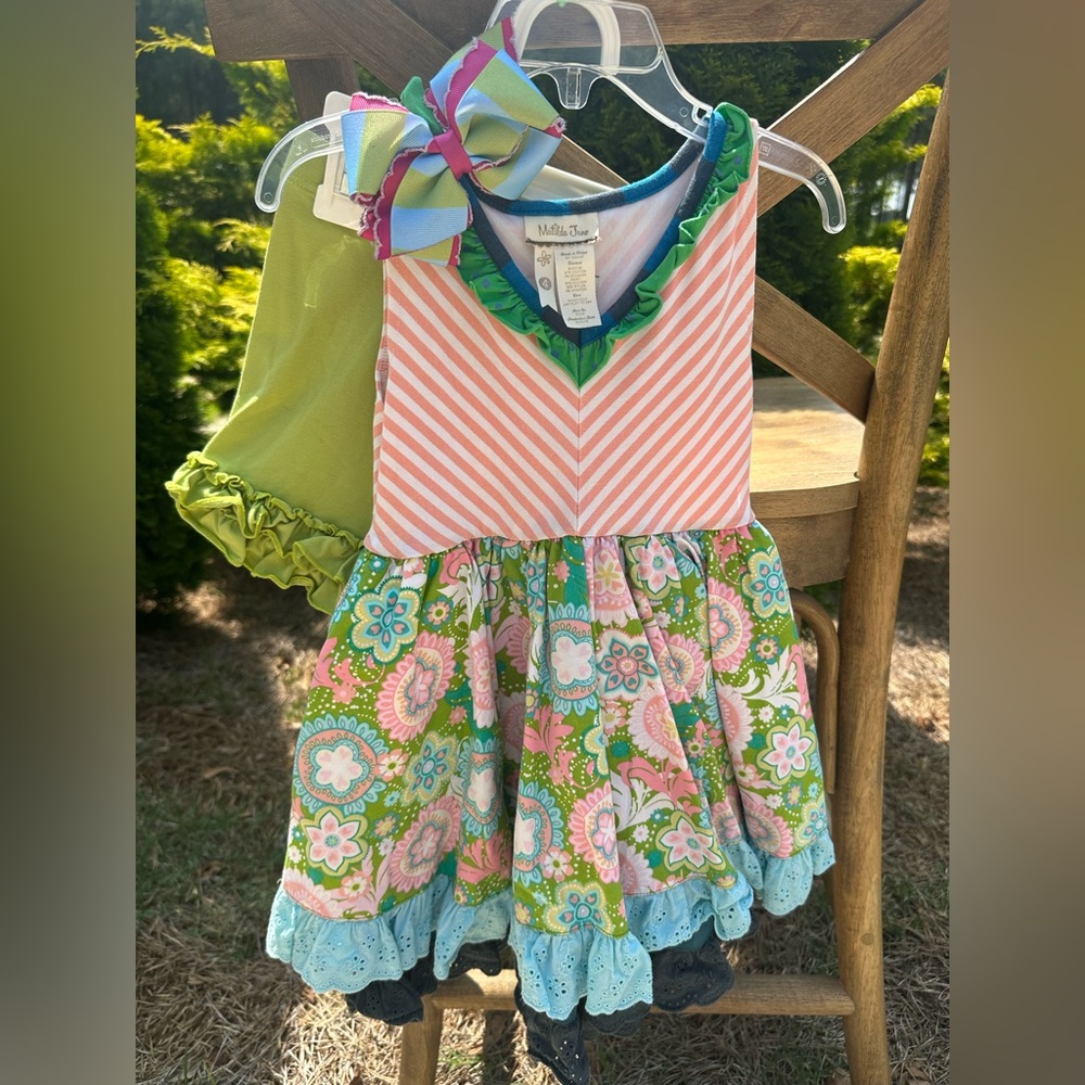 Matilda Jane Dress with Matching Shorties and Bow.